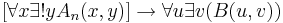  \left[ \forall x\exists ! y A_n(x,y) \right] \rightarrow \forall u\exists v(B(u,v))