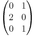 
\begin{pmatrix}
0 & 1 \\
2 & 0 \\
0 & 1 
\end{pmatrix}
