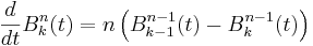 \frac{d}{dt}B^n_k(t) = n \left( B^{n-1}_{k-1}(t) - B^{n-1}_{k}(t) \right)