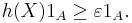  h(X)1_{A} \geq \varepsilon 1_{A}.