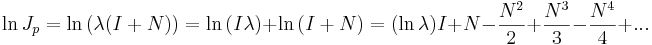  \ln{J_p} = \ln{(\lambda(I+N))} = \ln{(I\lambda)} + \ln{(I+N)} = (\ln{\lambda})I + N - \frac{N^2}{2} + \frac{N^3}{3} - \frac{N^4}{4} + ...