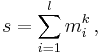 s = \sum_{i=1}^l m_i^k\,,