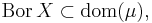 \mbox{Bor}\,X \subset \mbox{dom}(\mu),