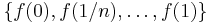 \{f(0),f(1/n),\dots,f(1)\}