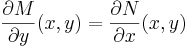 \frac {\partial M}{\partial y}(x, y) = \frac {\partial N}{\partial x}(x, y)