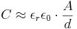 \ C \approx \epsilon_r\epsilon_0\cdot\frac{A}{d}