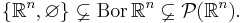 \{\R^n,\varnothing\} \varsubsetneq \mbox{Bor}\, \R^n \varsubsetneq \mathcal{P}(\R^n).