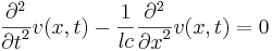 
\frac{\partial^2}{{\partial t}^2} v(x,t) -
\frac{1}{lc} \frac{\partial^2}{{\partial x}^2} v(x,t) = 0
