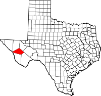 Karta över Texas med Jeff Davis County markerat