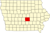 Karta över Iowa med Jasper County markerat