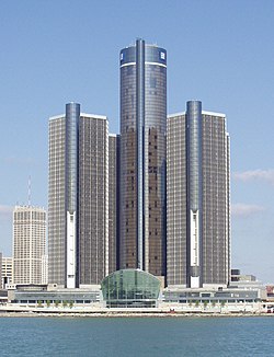The Renaissance Center in Detroit, Michigan, is General Motors' world headquarters.
