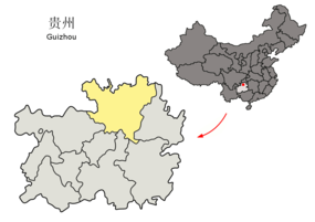 Zunyis läge i Guizhou, Kina.