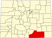 Karta över Colorado med Las Animas County markerat