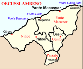 Karta som visar Pante Makasars läge i Oecussi-Ambeno