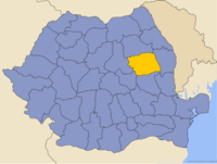 Administrativ karta över Rumänien med distriktet Bacău utsatt