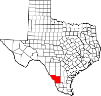 Karta över Texas med Webb County markerat
