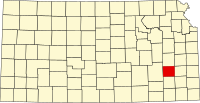 Karta över Kansas med Woodson County markerat