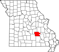 Karta över Missouri med Dent County markerat