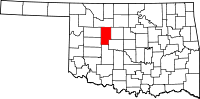 Karta över Oklahoma med Blaine County markerat