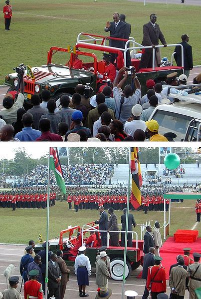 Fil:12 Jan. 2004, festivities at 40th anniversary of the Zanzibar Revolution. President Karume enters Amani Stadium in ceremonial Hummer.JPG