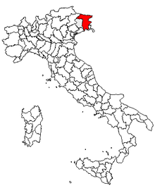 Karta över Italien, med Udine (provins) markerat