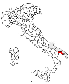Karta över Italien, med Taranto (provins) markerat