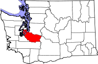 Karta över Washington med Pierce County markerat