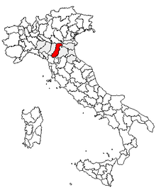 Karta över Italien, med Modena (provins) markerat