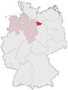 Landkreis Lüchow-Dannenberg (mörkröd) i Tyskland