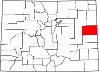 Karta över Colorado med Kit Carson County markerat