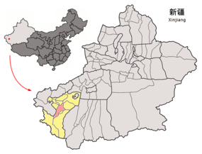 Yarkants läge i Kashgar, Xinjiang, Kina.