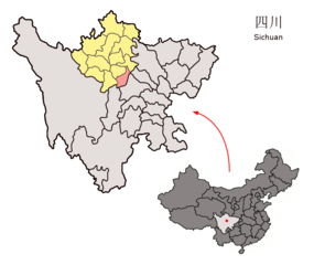 Wenchuans läge i Ngawa, Sichuan, Kina.