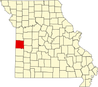 Karta över Missouri med Bates County markerat
