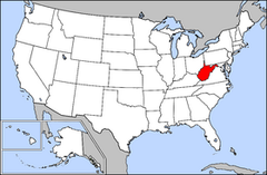 Karta över USA med West Virginia markerad