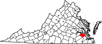 Karta över Virginia med Surry County markerat