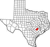 Karta över Texas med Fayette County markerat