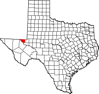 Karta över Texas med Loving County markerat