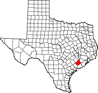 Karta över Texas med Wharton County markerat