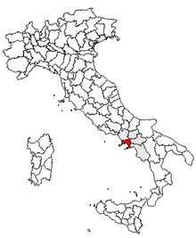 Karta över Italien, med Neapel (provins) markerat