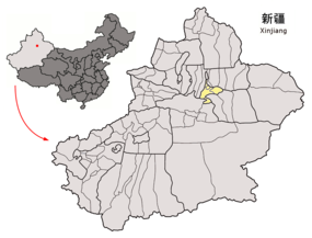 Ürümqis läge i Xinjiang, Kina.