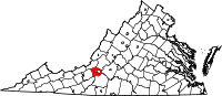 Karta över Virginia med Roanoke County markerat