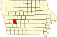 Karta över Iowa med Audubon County markerat