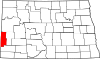 Karta över North Dakota med Golden Valley County markerat