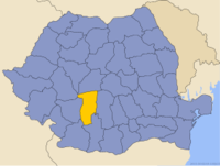 Administrativ karta över Rumänien med distriktet Vâlcea utsatt