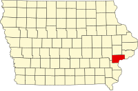 Karta över Iowa med Muscatine County markerat