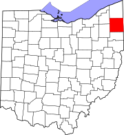 Karta över Ohio med Trumbull County markerat