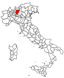 Karta över Italien, med Bergamo (provins) markerat
