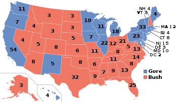 Fördelning av elektorer per delstat i 2000 års presidentval.
