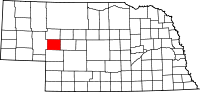 Karta över Nebraska med Arthur County markerat