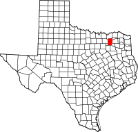 Karta över Texas med Hunt County markerat